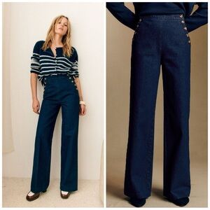 Sezane High-Rise Wide-Leg Sailor Jeans in Deep Navy